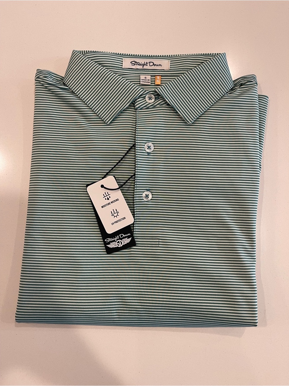 Straight Down Men's Mint Green Stripe Performance Polo